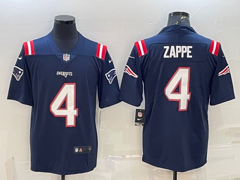 Men New England Patriots #4 Zappe Blue 2022 Vapor Untouchable Limited Nike NFL Jersey